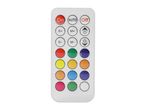 White remote control with colorful buttons for LED lights, including on/off, auto, mode, and brightness controls.