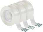 Three rolls of clear adhesive tape with dispenser.