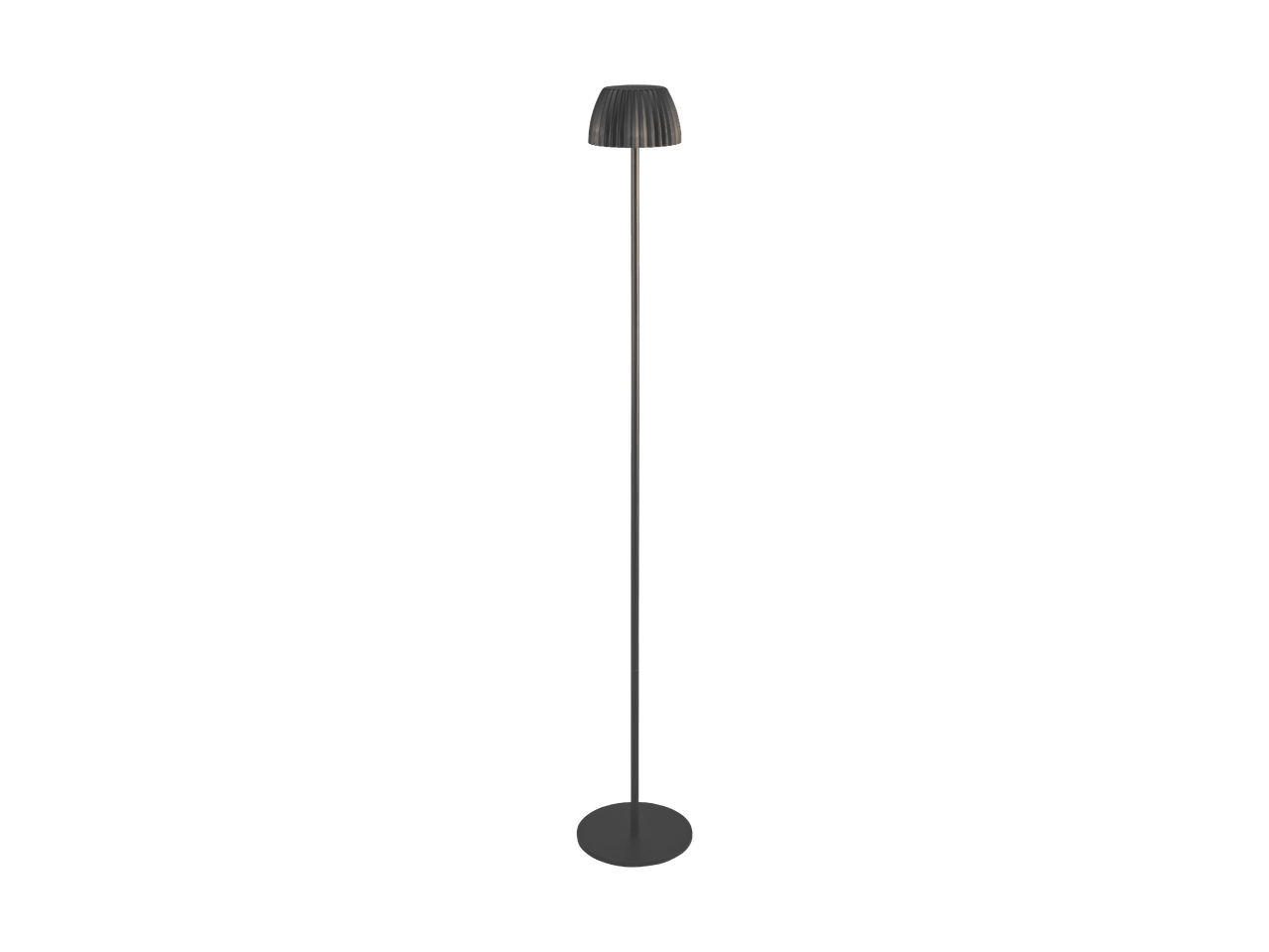 Lampadaire moderne avec abat-jour plissé et base ronde.