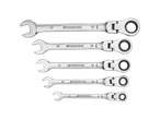 A set of five Parkside flexi-head ratchet spanners, ranging from sizes 8 to 17.