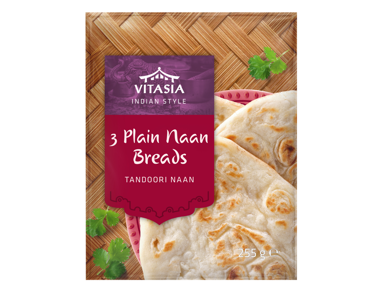 VITASIA Indian Style 3 Plain Naan Broden, Tandoori Naan, 255g
