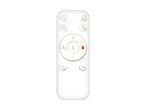 White remote control with various buttons for fan, temperature, and light settings.