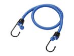 Blue bungee cord with metal hooks.
