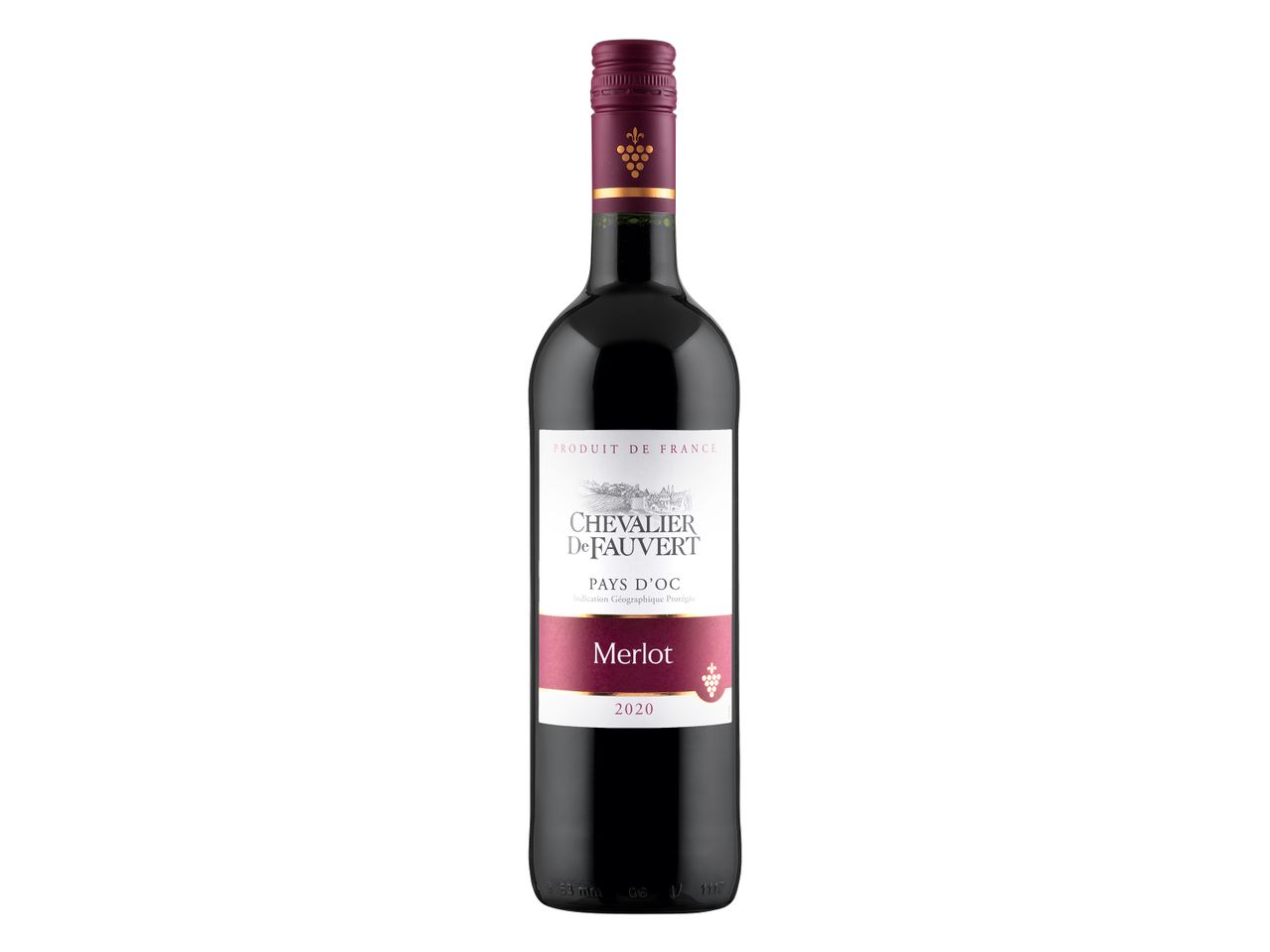 Chevalier De Fauvert Merlot 2020 Pays d'Oc wine bottle.