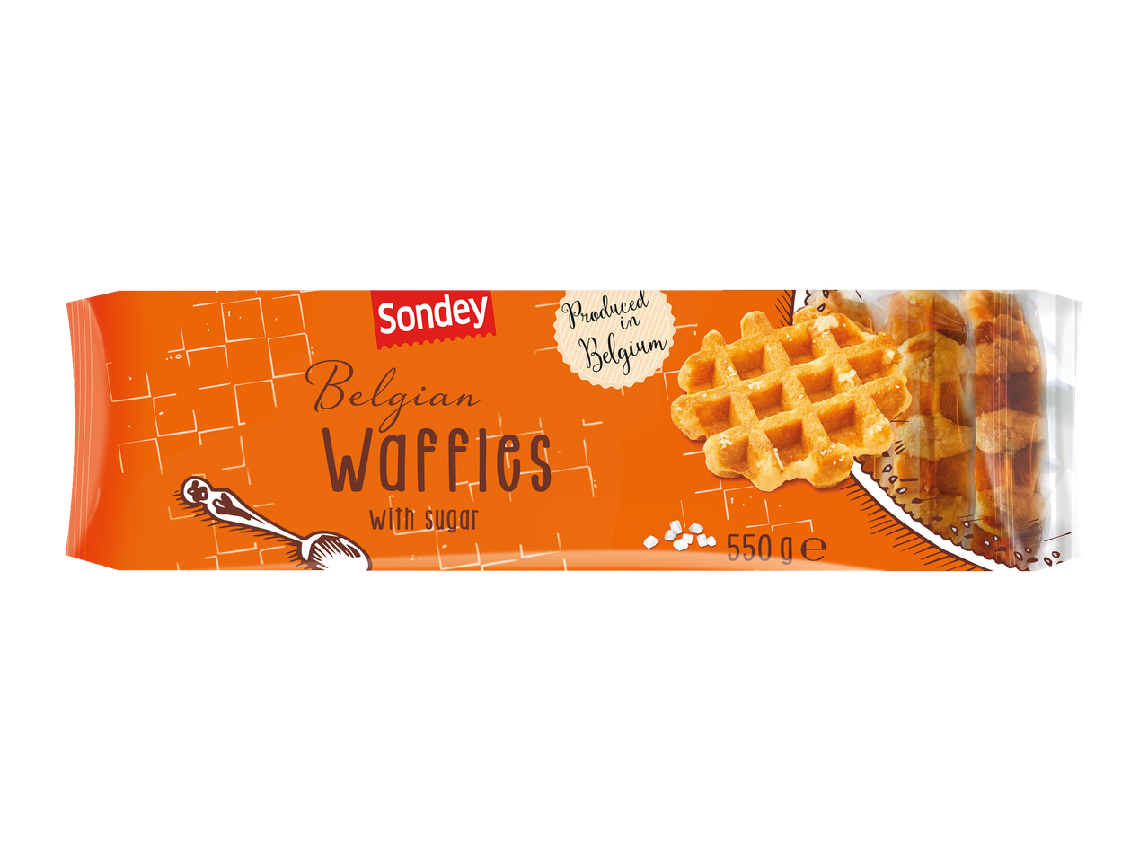Sondey belgų vafliai su cukrumi, 550g, pagaminta Belgijoje.