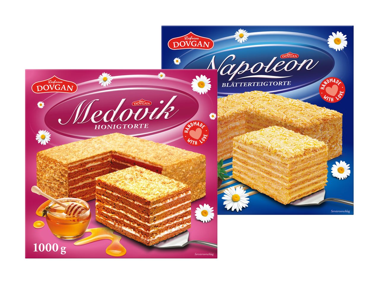 Dovgan präsentiert Medovik Honigtorte und Napoleon Blätterteigtorte.
