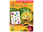 Couverture de cahier d'activités pour enfants avec une abeille et des lettres colorées.