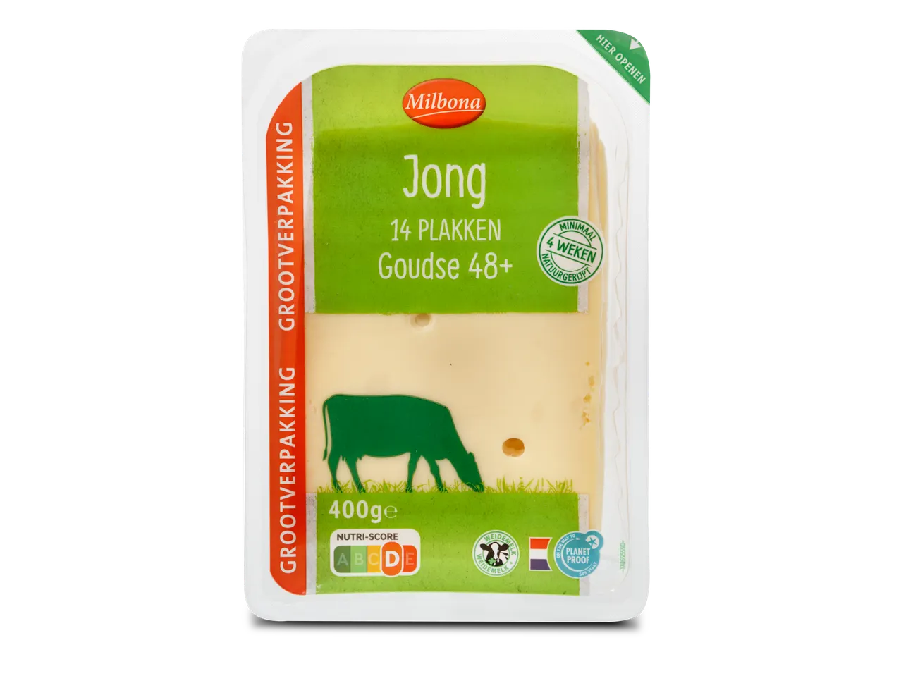 Milbona Goudse jong kaasplakken, 14 stuks, 400g, Nutri-Score D, met weidemelk.
