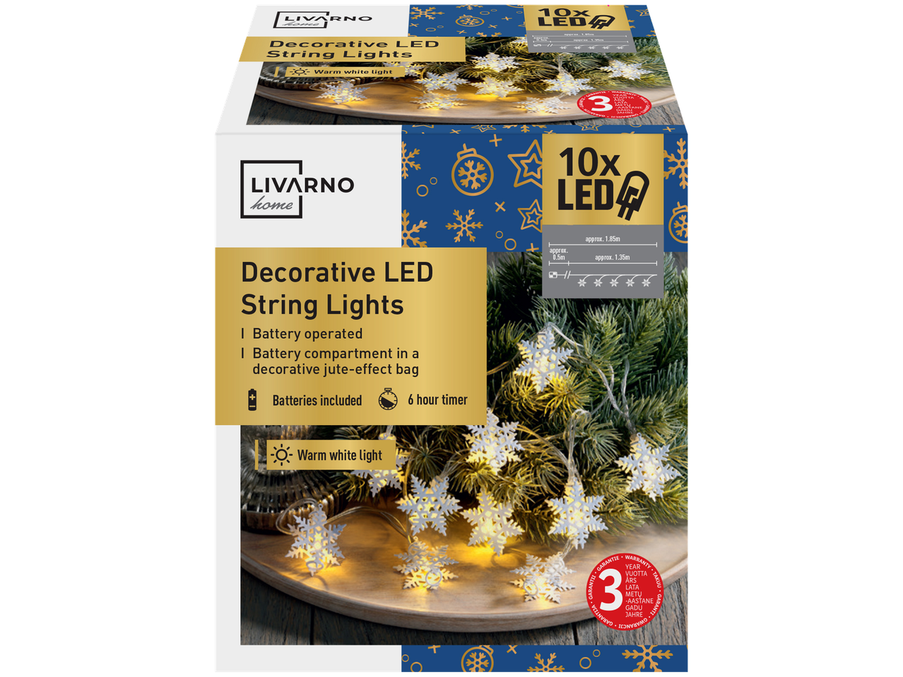 Livarno Home LED virtene ar sniegpārslām, darbināma ar baterijām, ar 3 gadu garantiju.