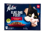 Doos met kattenvoer, 18 porties, met konijn, lam, kip en rund in gelei.