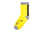 A yellow Pikachu sock with grey and black accents.