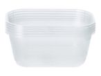 Stack of clear rectangular plastic food containers