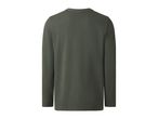 Back view of a dark green long-sleeved waffle knit shirt.