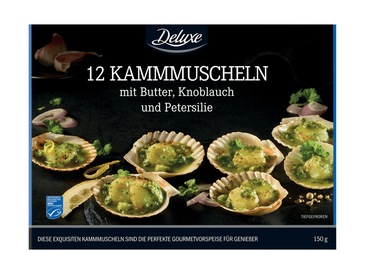 Deluxe 12 Kammmuscheln mit Butter, Knoblauch und Petersilie, 150g, tiefgefroren
