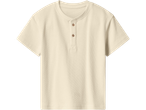 Krém színű, rövid ujjú, gombos Henley póló, waffle textúrával.