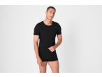Man in a black crew neck t-shirt and black boxer briefs