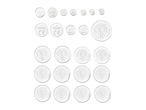 A variety of button cell batteries, including lithium and mercury-free types, in different sizes.