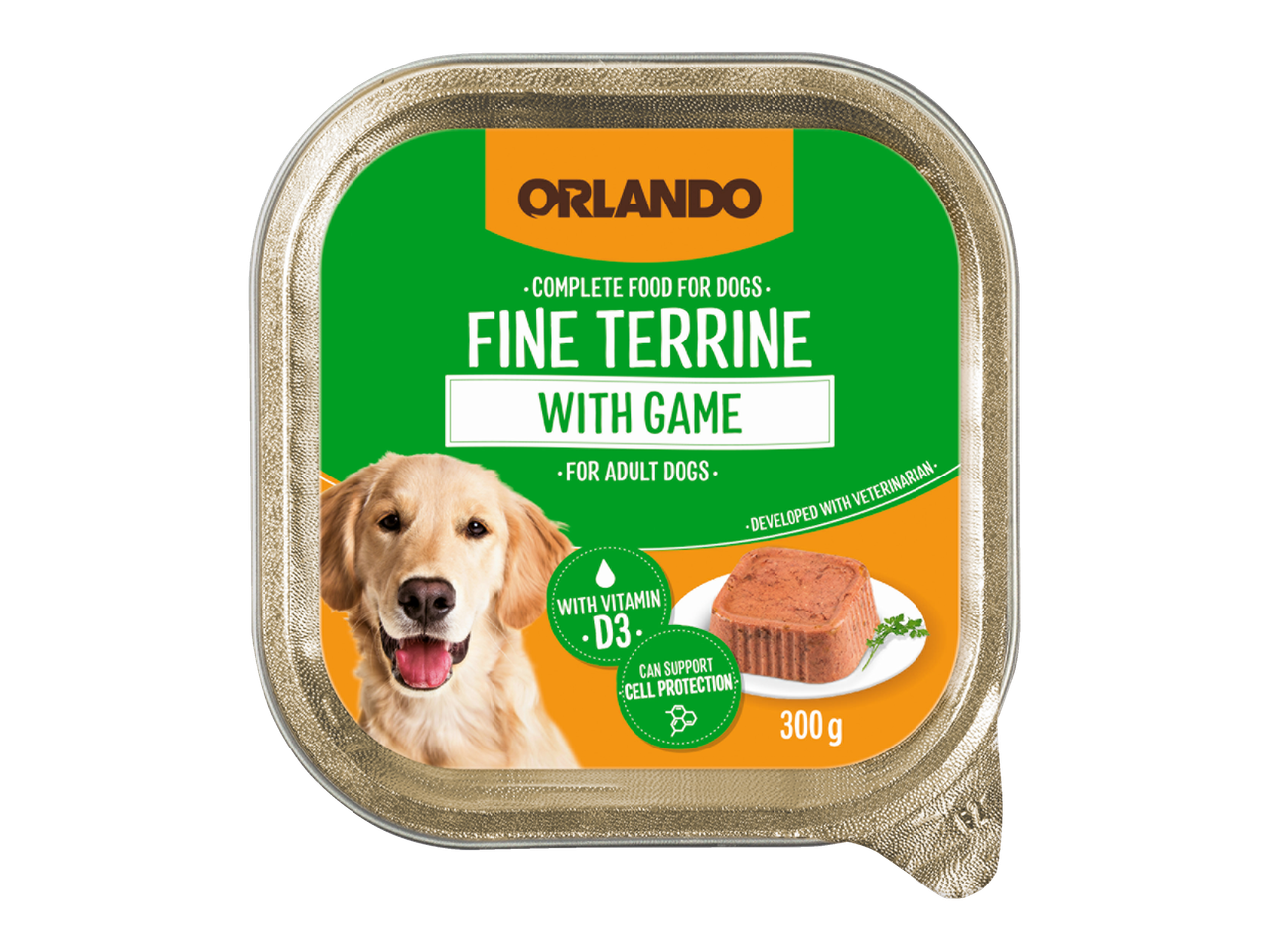 Pateu Orlando pentru câini adulți, cu carne de vânat.