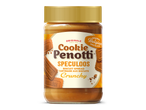 Pot speculoospasta met koekjes en de tekst 'Originale Belgian Speculoos' en 'Crunchy'.