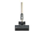 Grey vacuum cleaner head with a metallic pole, featuring a textured surface and control buttons.