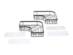 Two black metal corner shower caddies with four adhesive hooks.