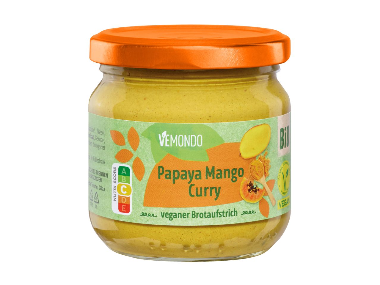 Vemondo Bio veganer Papaya Mango Curry Brotaufstrich.