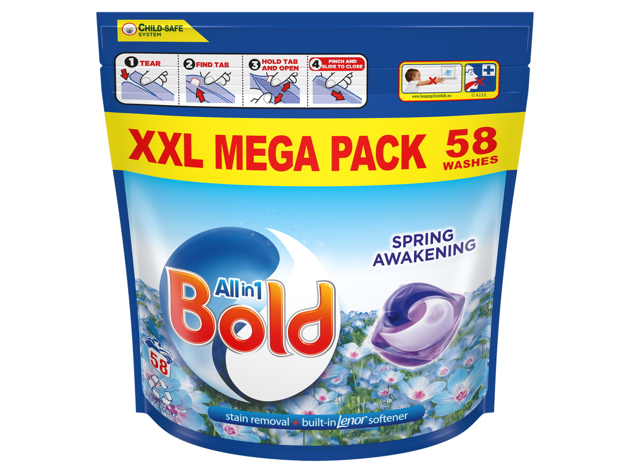 Bold All in 1 laundry capsules with Lenor softener, XXL pack (58 washes).