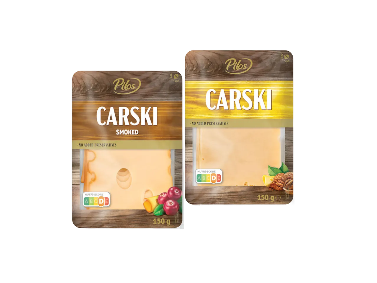 Dva pakovanja Carski sira, jedan dimljeni i jedan običan, oba sa Nutri-Score oznakom.