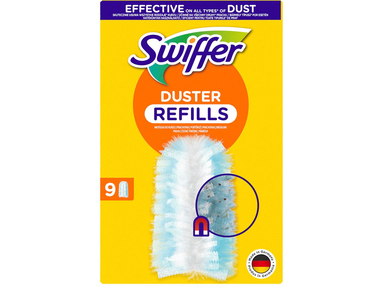 Swiffer Duster Refills, 9 броя, ефективни за всички видове прах, произведени в Германия.
