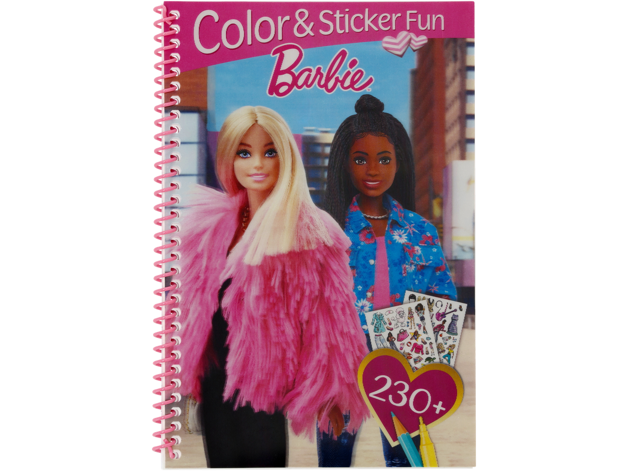 Barbie Color & Sticker Fun boek met twee poppen, stickers en 230+ activiteiten.