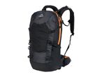 Black and orange hiking backpack with multiple straps and a front logo.