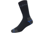 Zwarte CAT® COOLMAX® werksokken met blauwe strepen en grijze inzetstukken.
