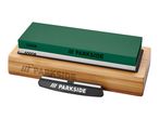 Parkside two-stage sharpening stone set with bamboo base and honing steel.