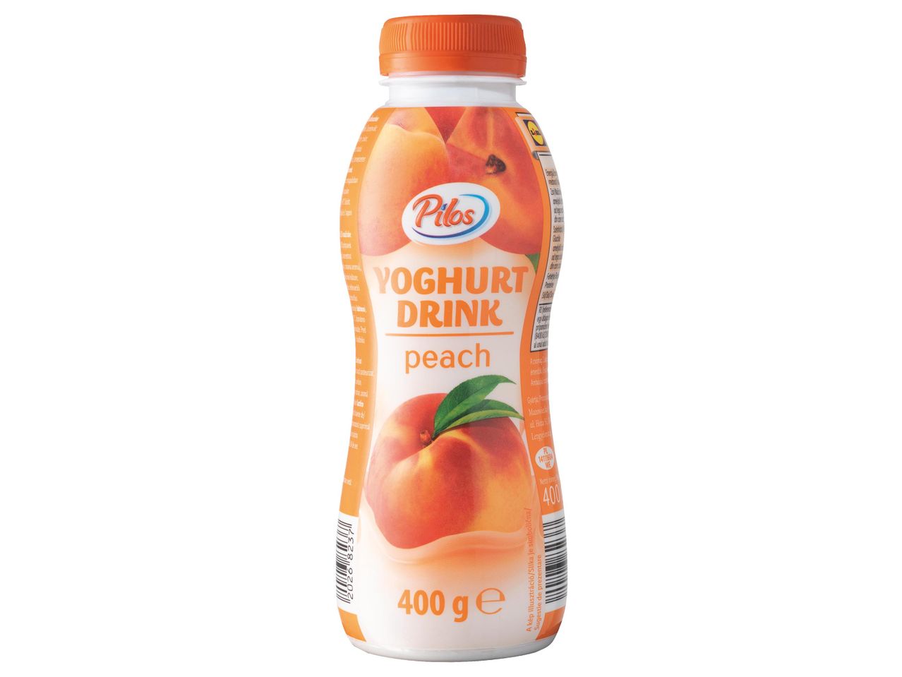 Egy pohár barackízű joghurt ital.