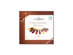 Sélection de chocolats fins J.D. Gross, une boîte de chocolats noirs exquis avec un ruban.