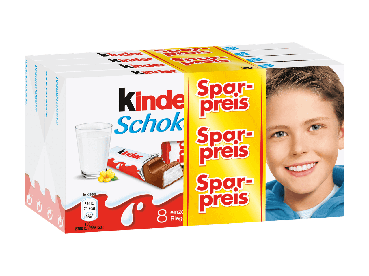 Multipackung Milchschokoladenriegel mit Milchfüllung, mit der Aufschrift „Spar-Preis“.