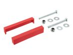 Two red plastic handles with two bolts, nuts, and washers.