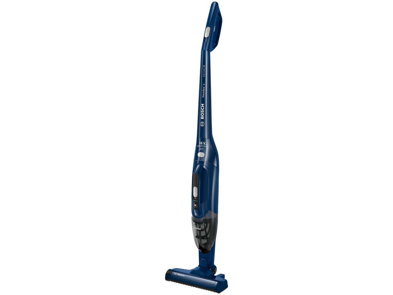 Blue 2-in-1 cordless vacuum cleaner with a detachable handheld unit.