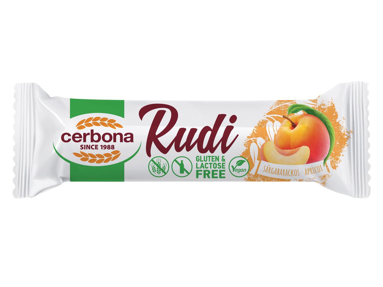 Cerbona Rudi barackos müzliszelet csomagolása.