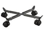 Black adjustable CPU stand with four caster wheels, two of which have locks.