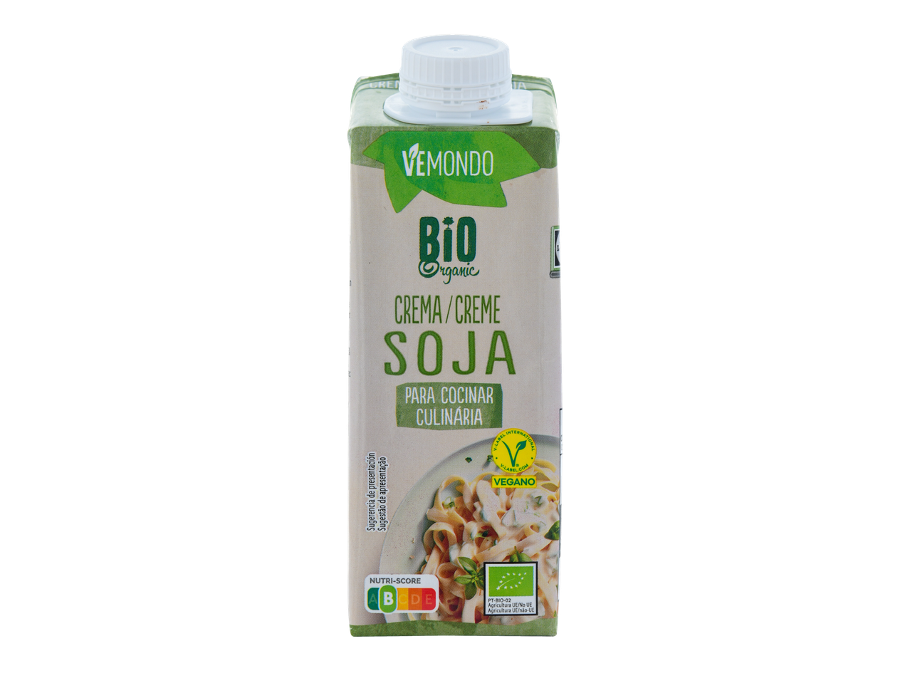 Vemondo Bio Creme de Soja Orgânico para culinária, com Nutri-Score A e certificação V-Label Vegano.