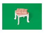 Pink and white wooden stool with a heart pattern and a soft pink cushion.
