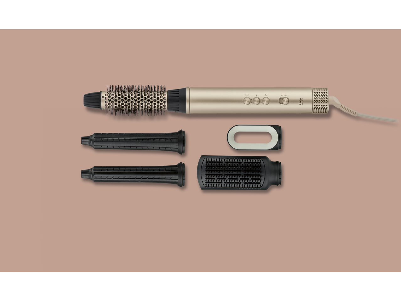 Cien BEAUTY Premium Multi Air Styler with brush attachments and a flat brush.