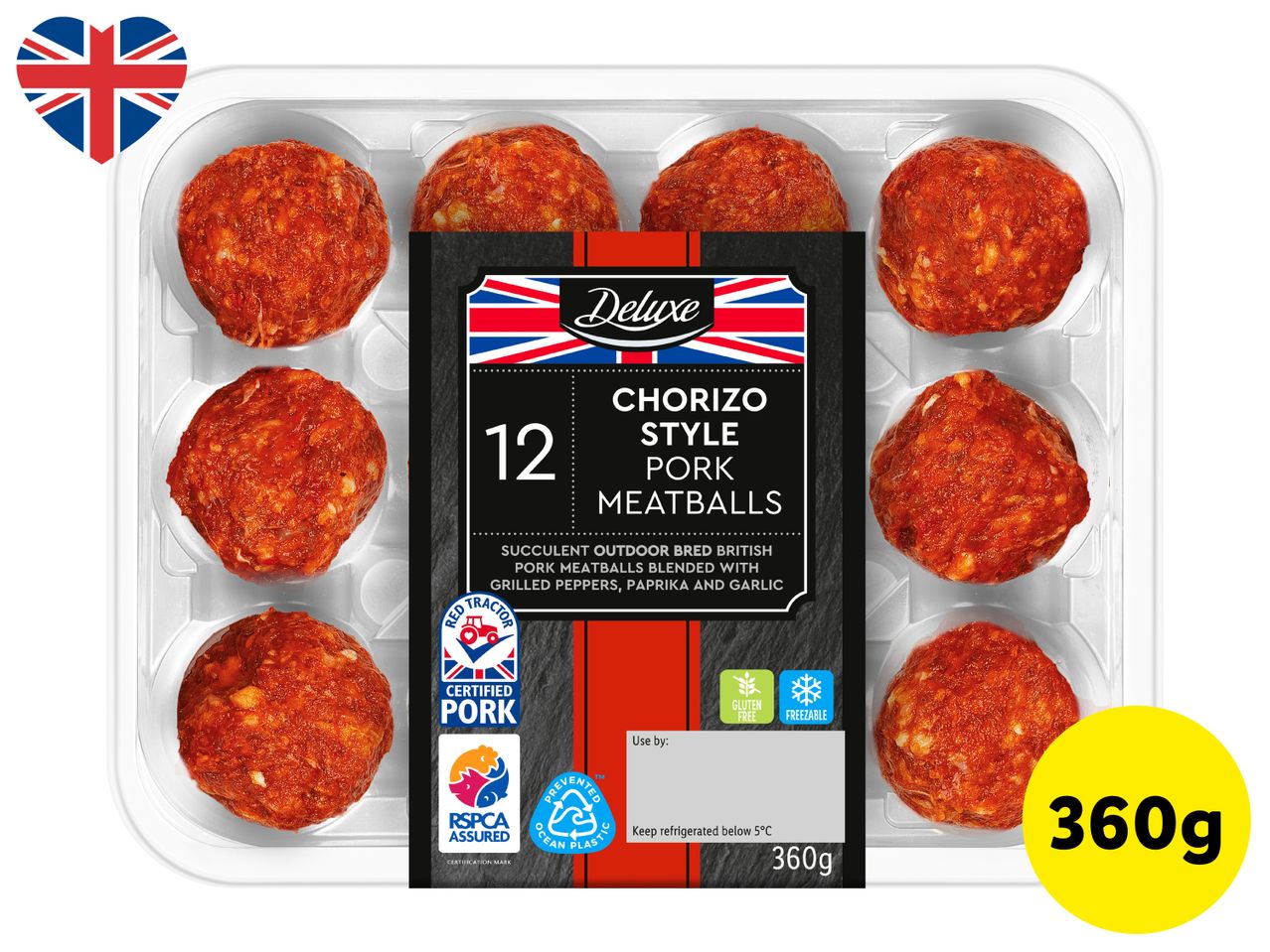 A pack of 12 chorizo style pork meatballs, 360g