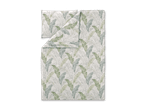 Bettwäsche-Set mit Kissenbezug und Bettbezug, verziert mit einem Muster aus grünen und blauen Blättern.