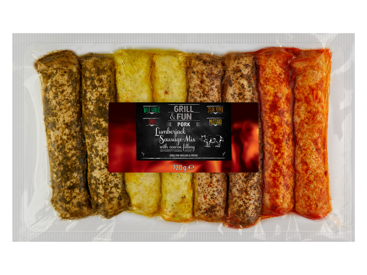 Grill & Fun: 720g cūku desu maisījums ar savvaļas ķiplokiem, čili, steika pipariem un sinepēm.