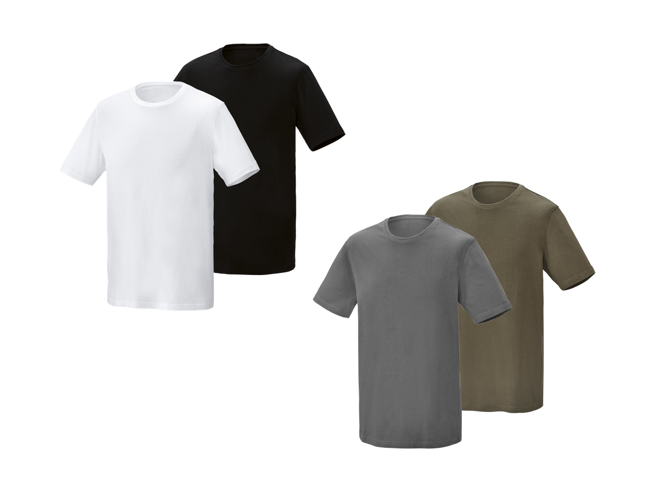 Četiri majice kratkih rukava u bijeloj, crnoj, sivoj i maslinasto zelenoj boji.