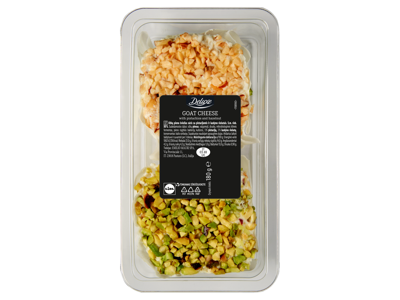 „Deluxe“ ožkų sūris su pistacijomis ir lazdyno riešutais, 180 g