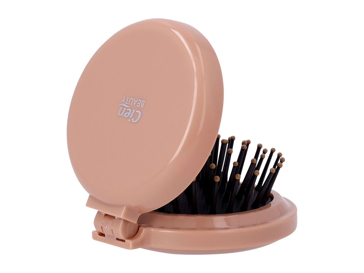 A Cien Beauty foldable hairbrush in a light brown color, partially open.