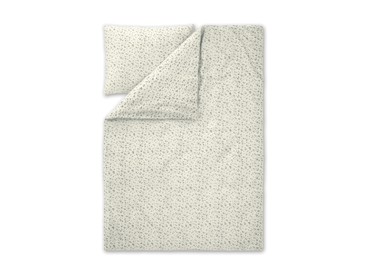 Bettwäsche-Set mit Kissenbezug und Bettbezug in hellem Cremeton mit zartem Blumenmuster.
